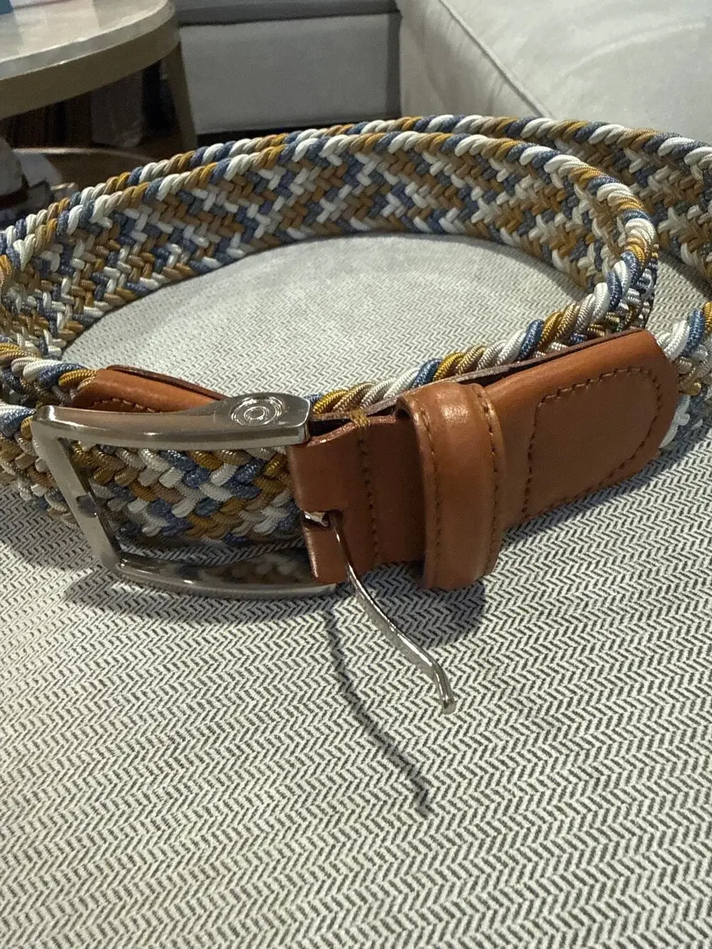 Beltology Woven Braided Belt 38 Silver Tone buckle and Leather Accents